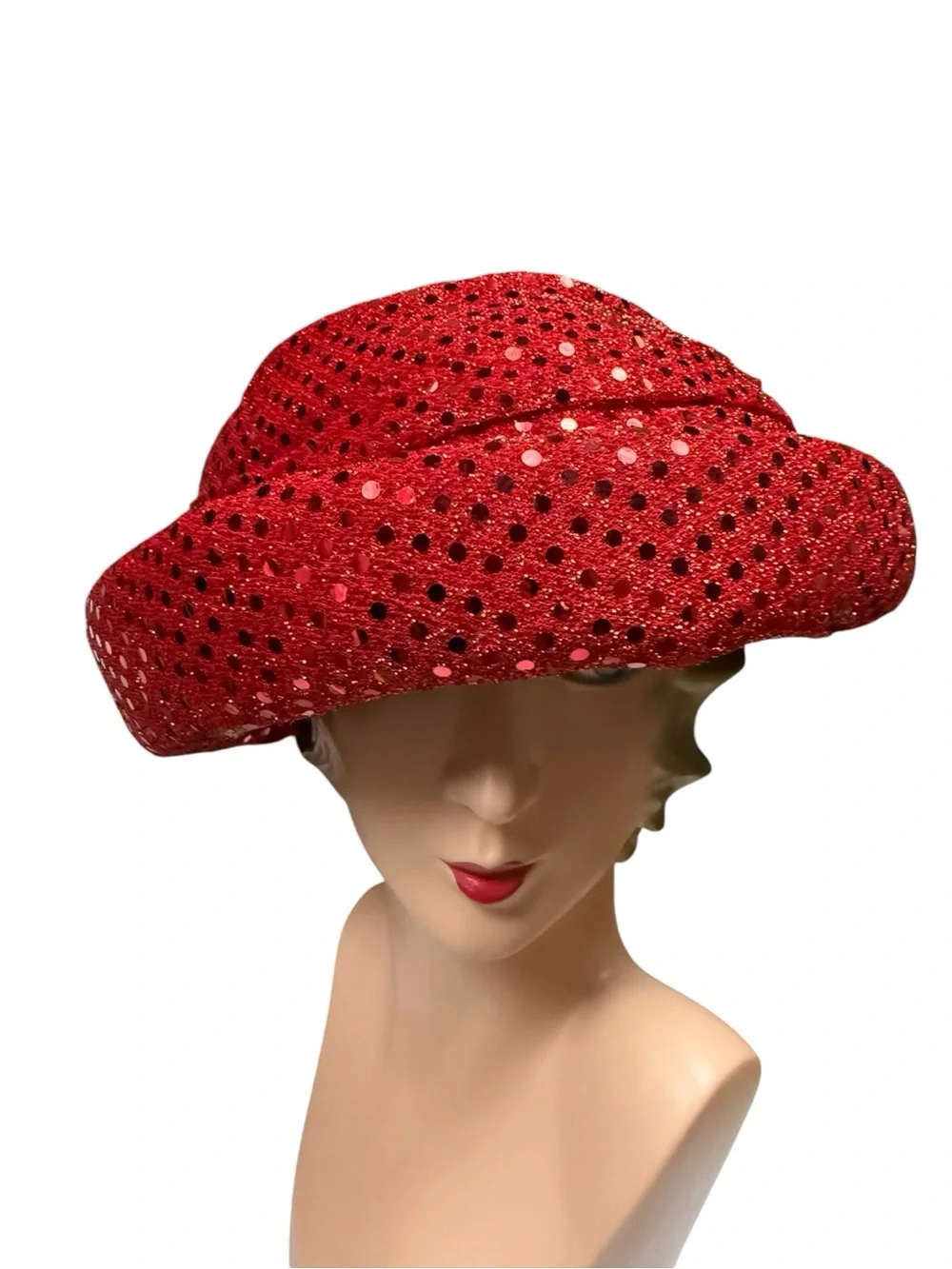 Vintage Red Sequin Women's Hat - Elegant Sparkle